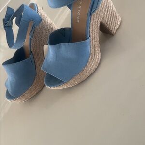 Sun + Stone Light Blue Woven Platform Heels